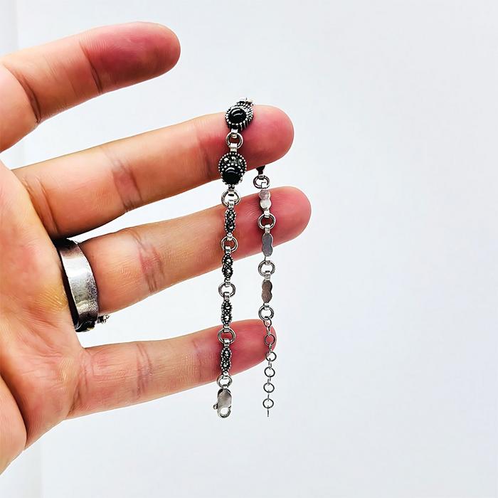 Zirkon ve Oltu Taşı İşçilikli 925 Ayar Gümüş Bileklik