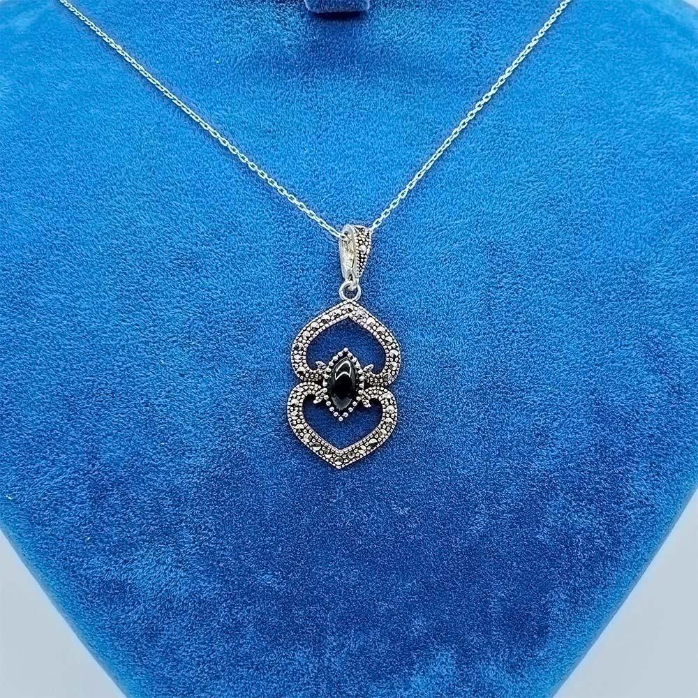 Zircon & Oltu Stone Design 925 K Silver Necklace