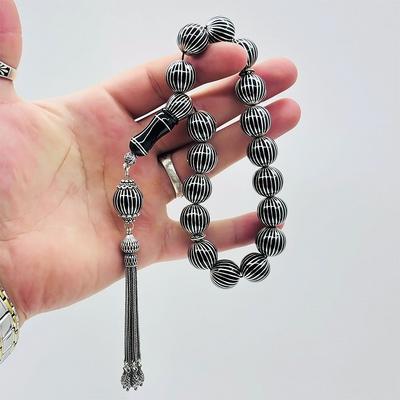 1000 Ayar Gümüş İşlemeli Efe Maskot Erzurum Oltu Taşı Tesbih