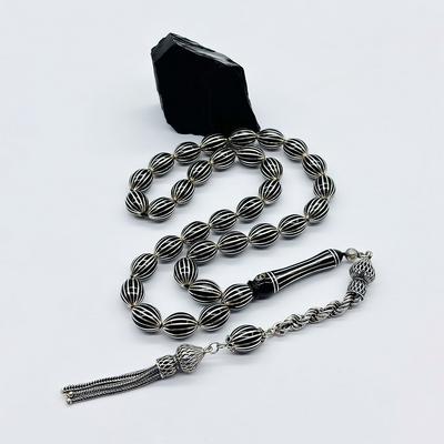 16 Lı Gümüş Karpuz Dilimi İşlemeli Erzurum Oltu Taşı Tesbih