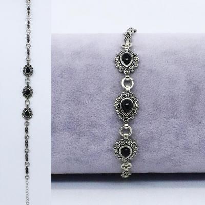 925 Ayar Gümüş Kalpli Oltu Taşı Bileklik