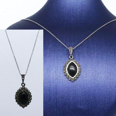 925 Ayar Gümüş Oltu Taşı Damla  Kolye