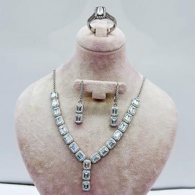 925 Ayar Gümüş Su Yolu Bileklik Kolye Küpe Yüzük Set 