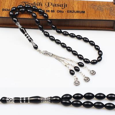 Beyzi Model Gümüş Nakkaş İmameli Orijinal Oltu Taşı Tesbih