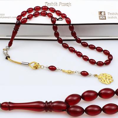 Beyzi Model Özel Kırmızı Ateş Kehribar Tesbih (7 x 11 mm)