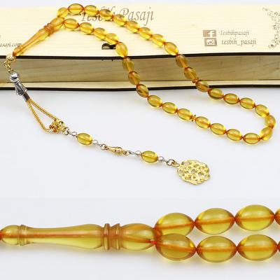 Beyzi Model Sarı Ateş Kehribar Tesbih (7 x 11 mm)