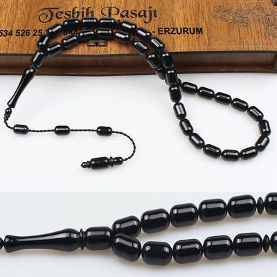 Büyük Boy Kumpaslı Sistemli Kapsül Kesim Orijinal Oltu Taşı Tesbih