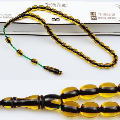 Eskitme Model Özel Kesim Bal Renk Sıkma Kehribar Tesbih (9 x 11 mm)