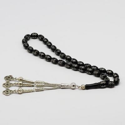 Gümüş Çift Baklava Desenli Gürcistan Oltu Tesbih