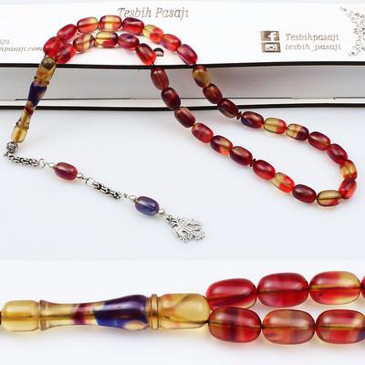 Kapsül Model Renkli Ateş Kehribar Tesbih (8 x 12 mm)