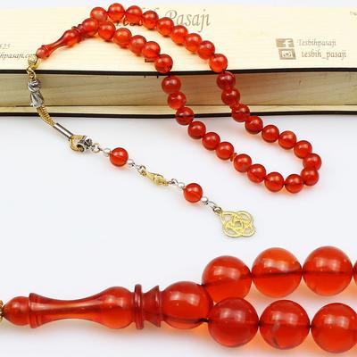 Küre Kesim Kırmızı Ateş Kehribar Tesbih (9 x 9 mm)