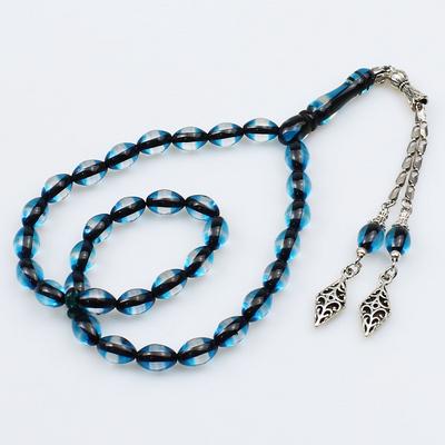 Mavi Renk Sürmeli Toz Kehribar Tesbih