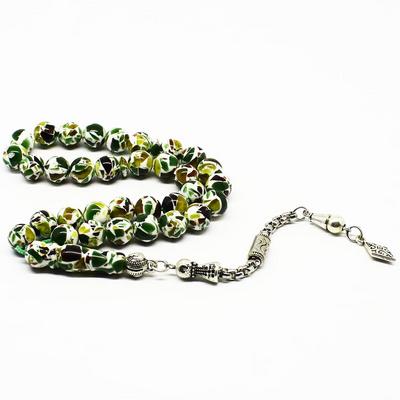 Mozaik Yeşil Küre Kesim Toz Kehribar Tesbih