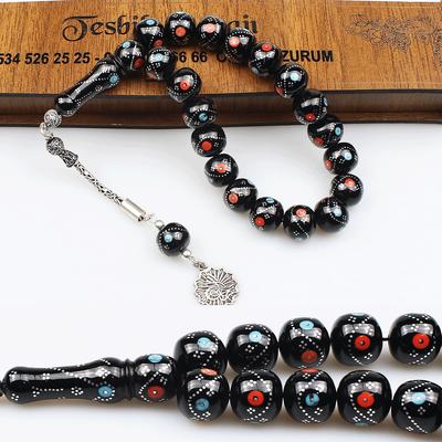 Özel Basık 925 Ayar Gümüş İşleme Renkli Orijinal Oltu Taşı Maskot Tesbih