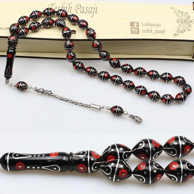 Özel Kırmızı  Mineli  Beyzi  Model Oltu Taşı Tesbih