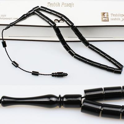 Sistemli Kumpaslı Boru İmame Kesme Model Orijinal Oltu Taşı Tesbih (6.5 x 9mm) TP001610