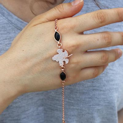 Yaprak Model Gümüş Ve Orijinal Oltu Taşı Bileklik