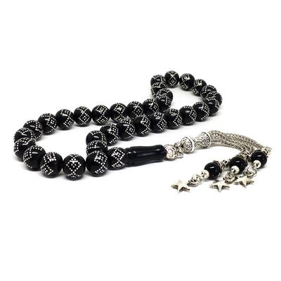 Zikzak İşlemeli Gürcistan Oltu Taşı Tesbih