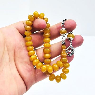 Basık Model Sarı Tonda Sıkma Ateş Kehribar Tesbih