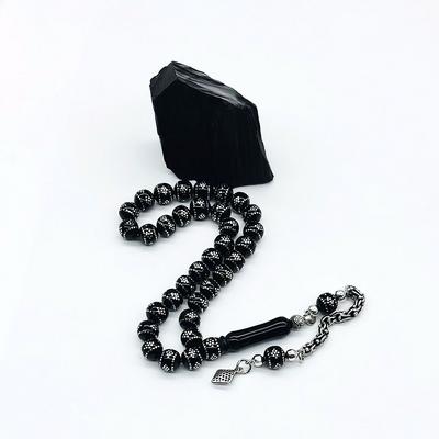 Bilek Boy Gümüş İşlemeli Erzurum Oltu Taşı Tesbih