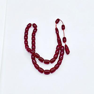 Bordo Renkte Sıkma Ateş Kehribar Tesbih