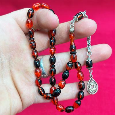 Çift Renk Hareli Sıkma Ateş Kehribar Tesbih