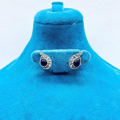 Damla Model Margazit ve Oltu Taşı Tasarım 925 Ayar Gümüş Küpe