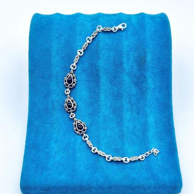 Damla Model Margazit ve Oltu Taşı İşçilikli 925 Ayar Gümüş Bileklik