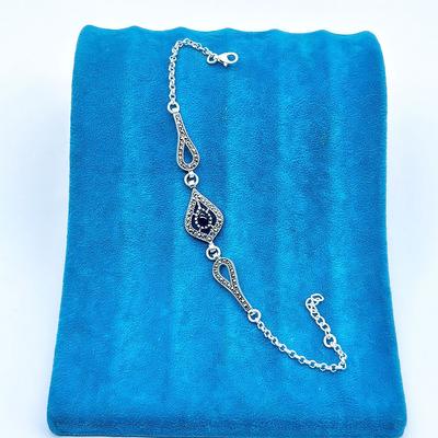 Damla Model Margazit ve Oltu Taşı Tasarım 925 Ayar Gümüş Bileklik