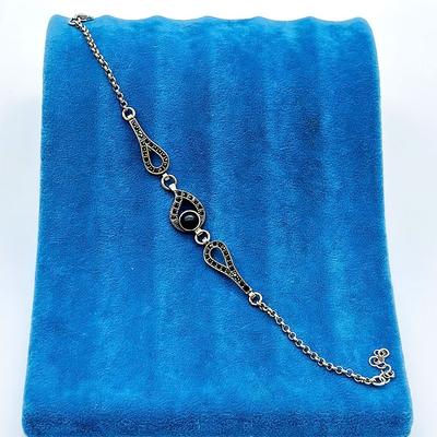 Damla Model Oltu Taşı İşçilikli 925 Ayar Gümüş Bileklik