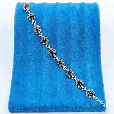 Damla Model Zirkon Oltu Taşı İşçilikli 925 Ayar Gümüş Bileklik