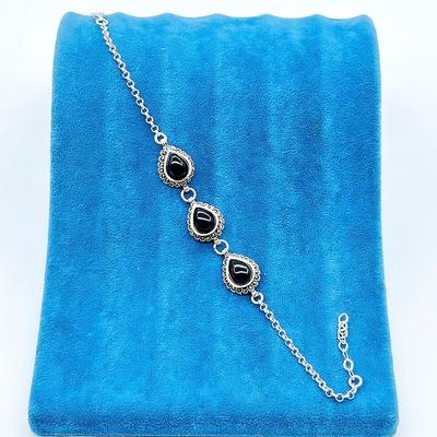 Damla Model Zirkon Oltu Taşı İşçilikli 925 Ayar Gümüş Bileklik