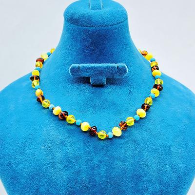 Firuze ve Orijinal Damla Kehribar Karışımı Bebek Kolye