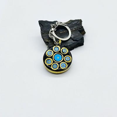 Firuze ve Pirinç İşlemeli Sertifikalı Oltu Taşı Anahtarlık