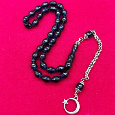 Gece Mavisi Ateş Kehribar Tesbih