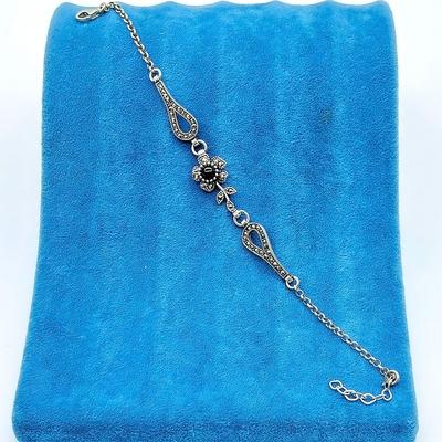 Gül Model Oltu Taşı İşçilikli 925 Ayar Gümüş Bileklik