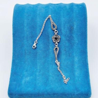 Gül Model Oltu Taşı İşçilikli 925 Ayar Gümüş Bileklik