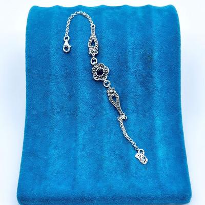 Gül Model Oltu Taşı İşçilikli 925 Ayar Gümüş Bileklik