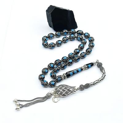 Gümüş İşlemeli Özel Usta İşçilikli Erzurum Oltu Taşı Tesbih