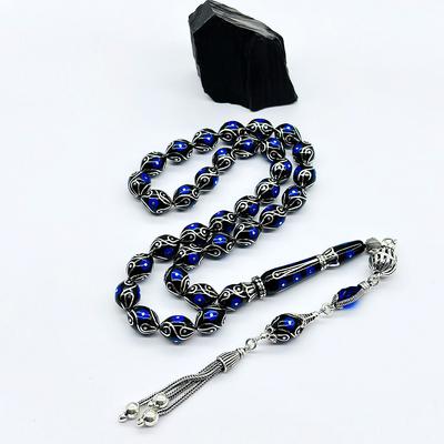 Gümüş İşlemeli Usta İşçilikli Orijinal Oltu Taşı Tesbih