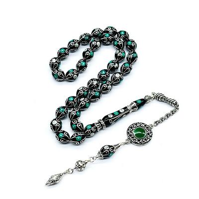 Gümüş İşlemeli Usta İşçilikli Orijinal Oltu Taşı Tesbih