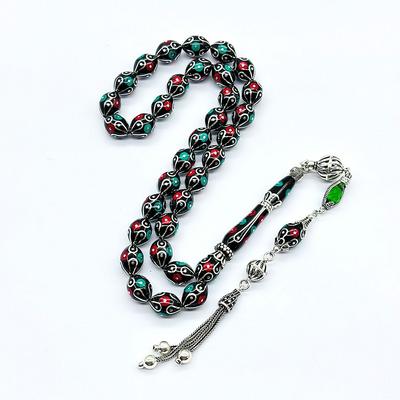 Gümüş İşlemeli Usta İşçilikli Orijinal Oltu Taşı Tesbih