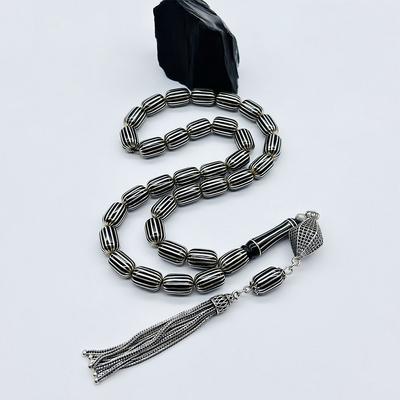 Gümüş Karpuz Dilimi İşlemeli Erzurum Oltu Taşı Tesbih