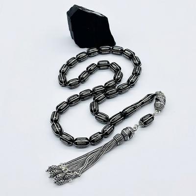 Gümüş Zincir Model İşlemeli Erzurum Oltu Taşı Tesbih