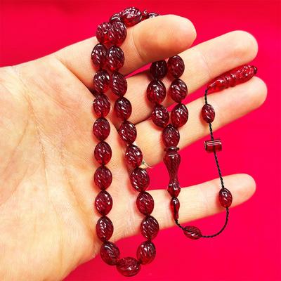 Kalem Oyma İşçilikli Sıkma Ateş Kehribar Tesbih