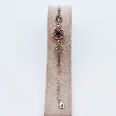 Kırmızı Mine ve Oltu Taşı işçilikli 925 Ayar Gümüş Bileklik 