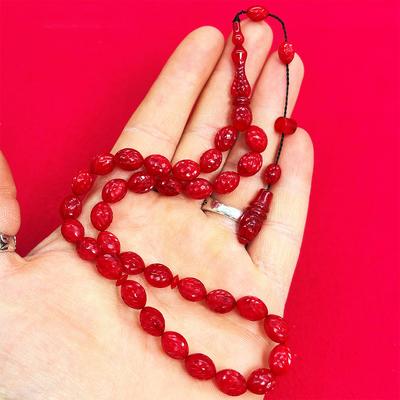 Kırmızı Renk Hareli Usta İşi Sıkma Ateş Kehribar Tesbih