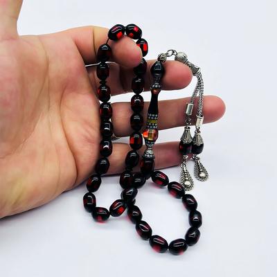 Kırmızı Sürmeli Toz Sıkma Kehribar Tesbih