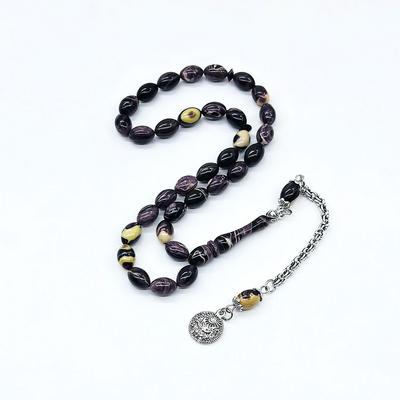 Koyu Renk Hareli Sıkma Ateş Kehribar Tesbih