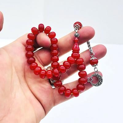 Koyu Tonda Basık Model Sıkma Ateş Kehribar Tesbih